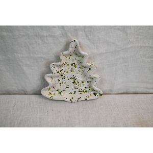 Vintage Holland Mold Christmas Tree Tray White Green Splatter Ceramic Dish 7in